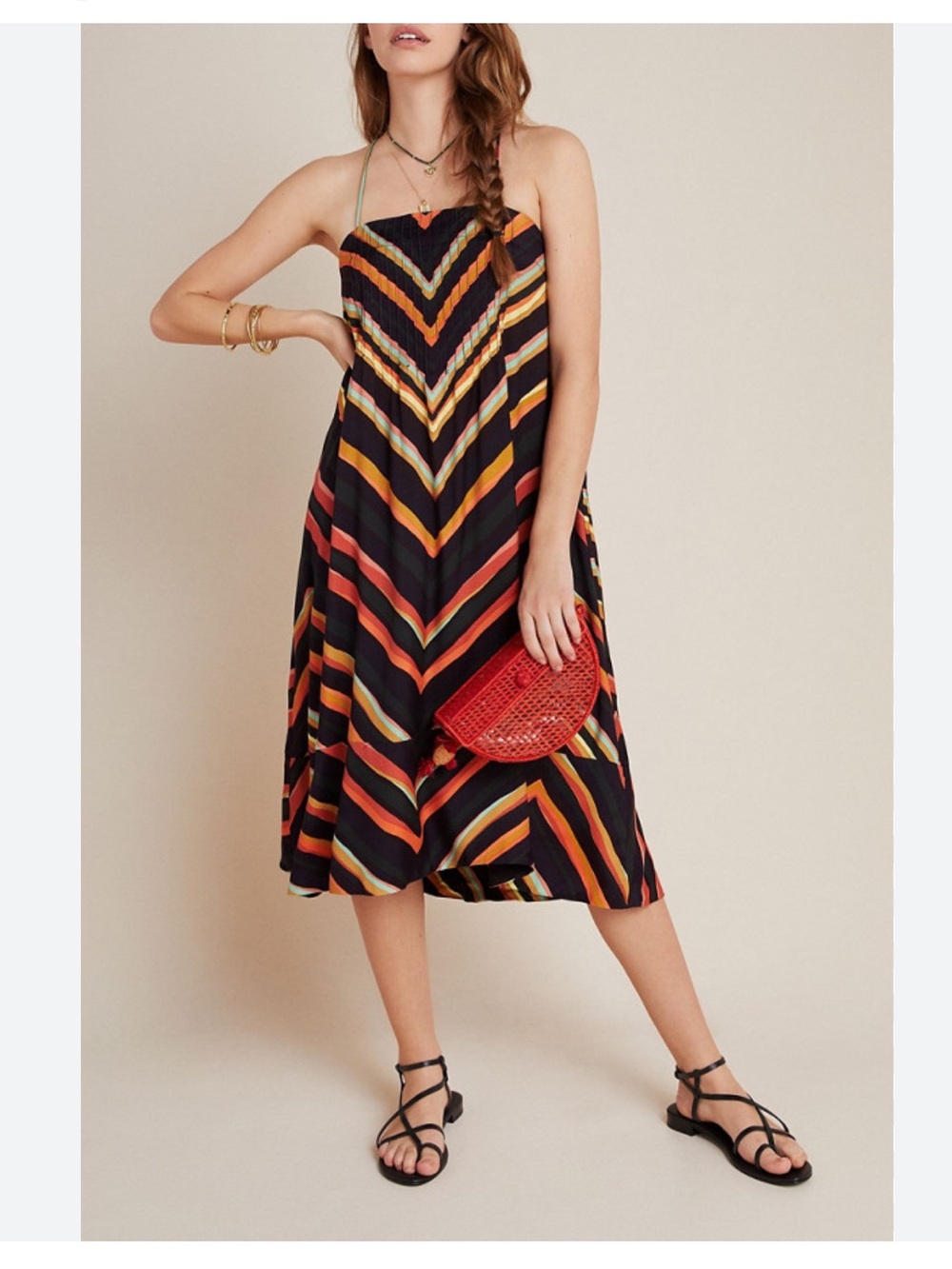 Anthropologie Runi Striped Midi Shift Dress Size Small